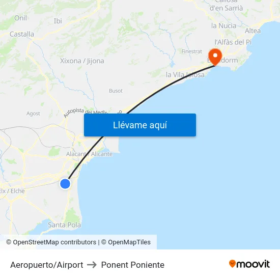 Aeropuerto/Airport to Ponent Poniente map