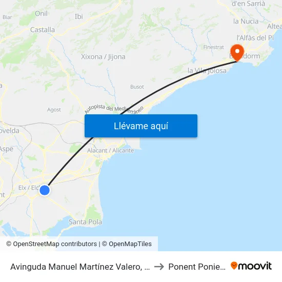 Avinguda Manuel Martínez Valero, 9053 to Ponent Poniente map