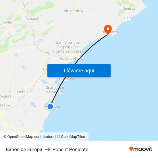 Baños de Europa to Ponent Poniente map