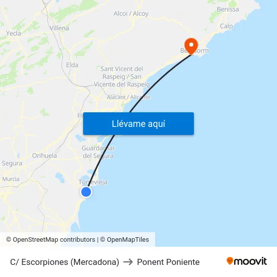 C/ Escorpiones (Mercadona) to Ponent Poniente map