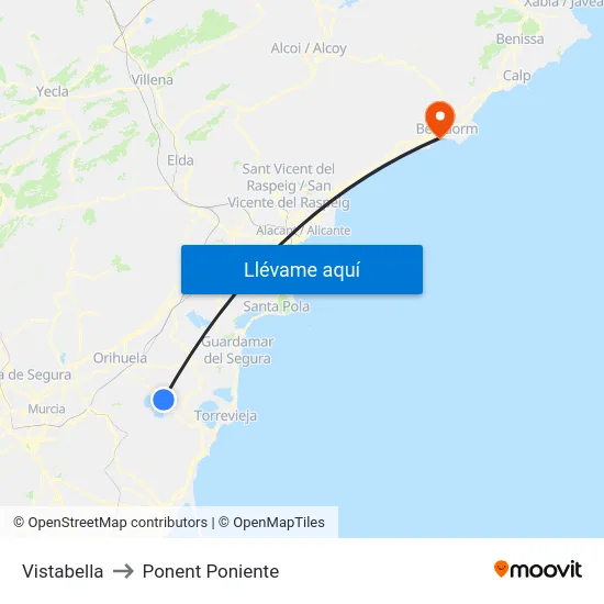 Vistabella to Ponent Poniente map
