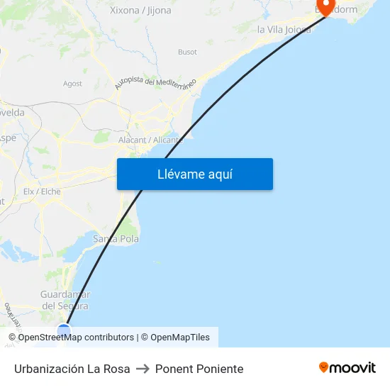 Urbanización La Rosa to Ponent Poniente map