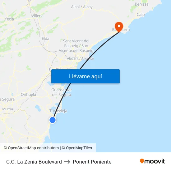 C.C. La Zenia Boulevard to Ponent Poniente map