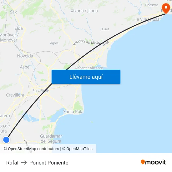 Rafal to Ponent Poniente map