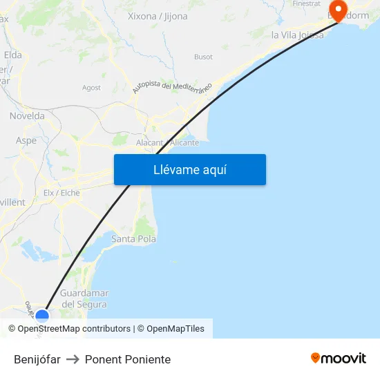 Benijófar to Ponent Poniente map