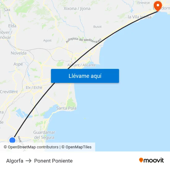 Algorfa to Ponent Poniente map