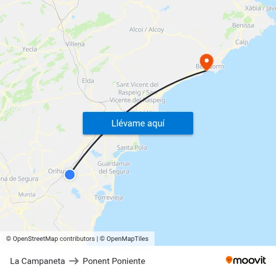 La Campaneta to Ponent Poniente map