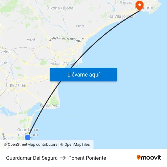 Guardamar Del Segura to Ponent Poniente map