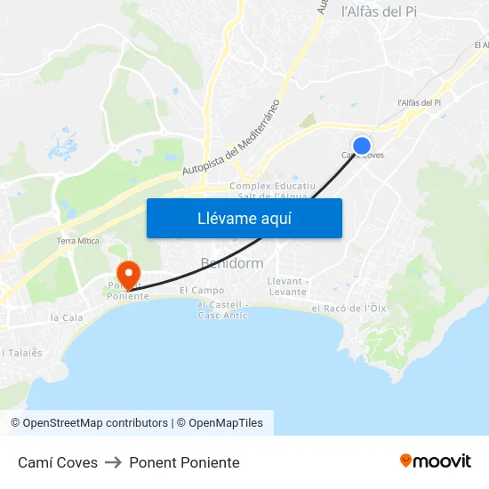 Camí Coves to Ponent Poniente map