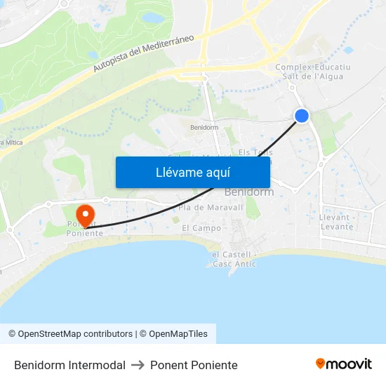 Benidorm Intermodal to Ponent Poniente map
