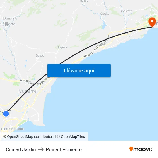 Cuidad Jardin to Ponent Poniente map