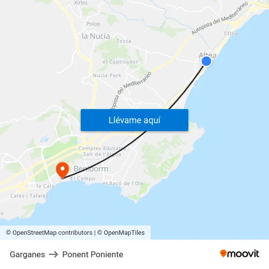 Garganes to Ponent Poniente map