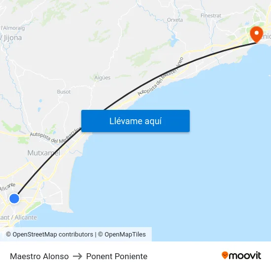 Maestro Alonso to Ponent Poniente map