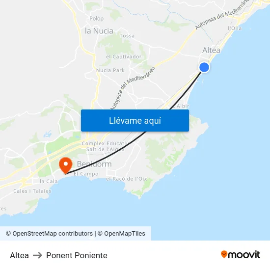 Altea to Ponent Poniente map