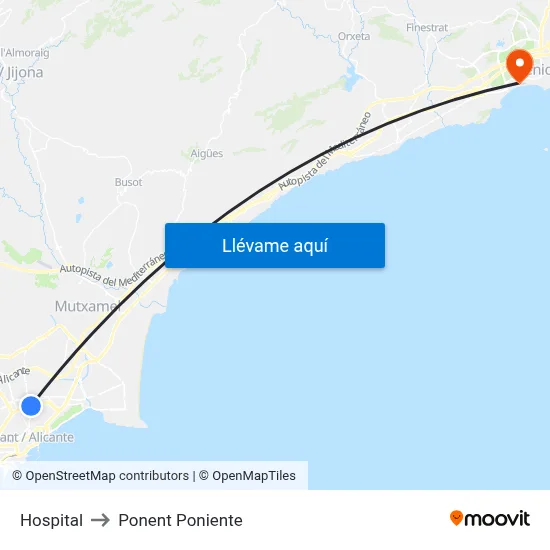 Hospital to Ponent Poniente map