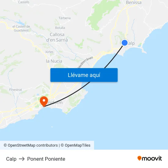 Calp to Ponent Poniente map