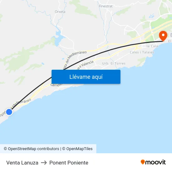 Venta Lanuza to Ponent Poniente map