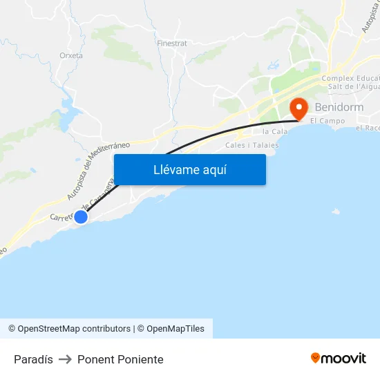 Paradís to Ponent Poniente map