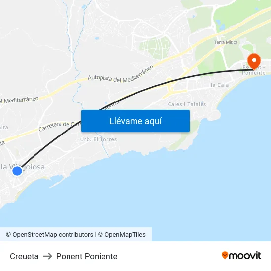 Creueta to Ponent Poniente map