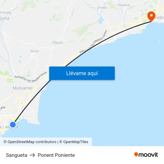 Sangueta to Ponent Poniente map