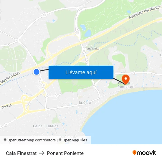 Cala Finestrat to Ponent Poniente map