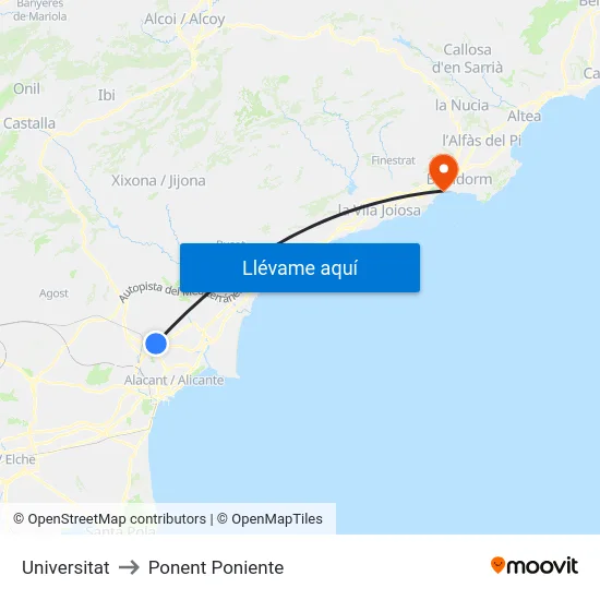 Universitat to Ponent Poniente map