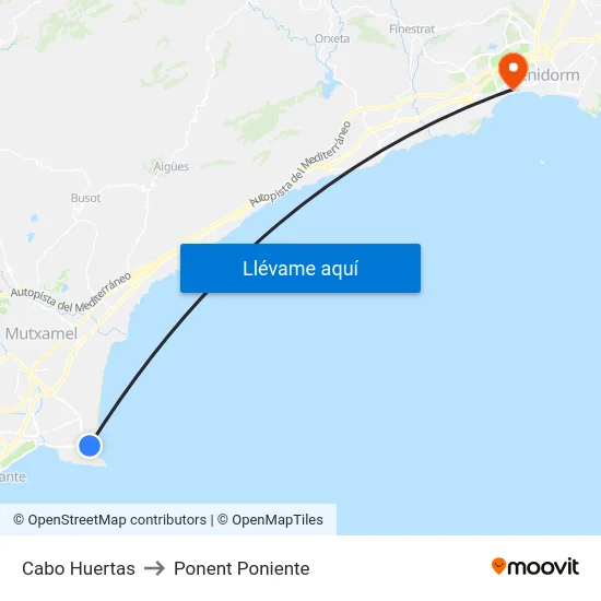 Cabo Huertas to Ponent Poniente map