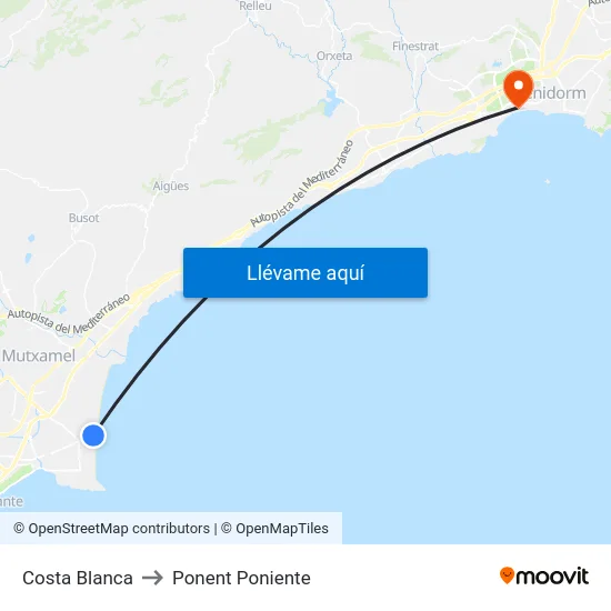 Costa Blanca to Ponent Poniente map