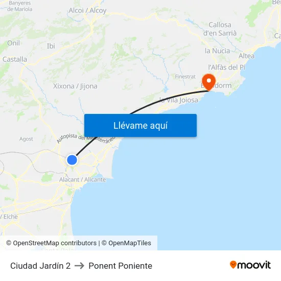 Ciudad Jardín 2 to Ponent Poniente map