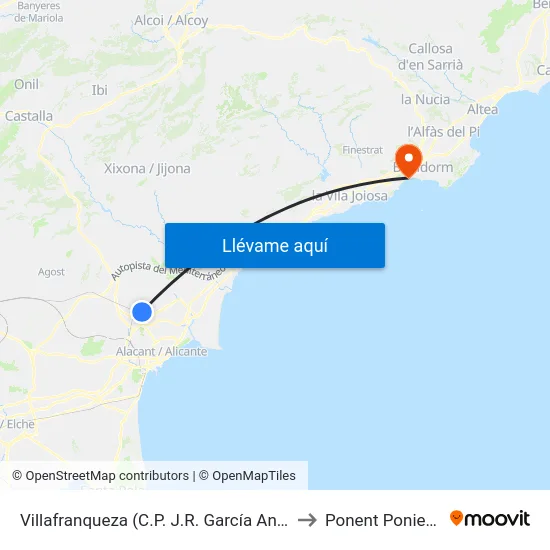 Villafranqueza (C.P. J.R. García Antón) to Ponent Poniente map