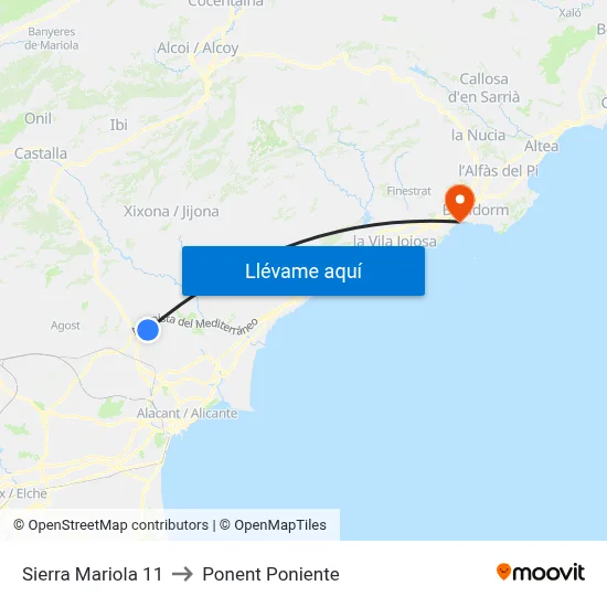 Sierra Mariola 11 to Ponent Poniente map