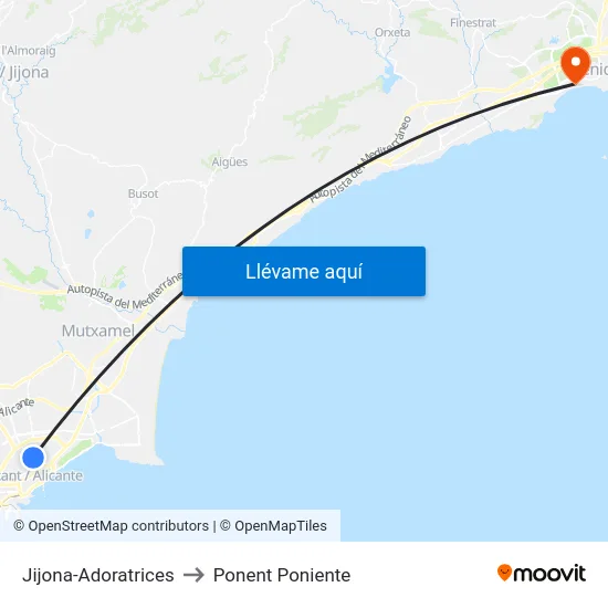 Jijona-Adoratrices to Ponent Poniente map