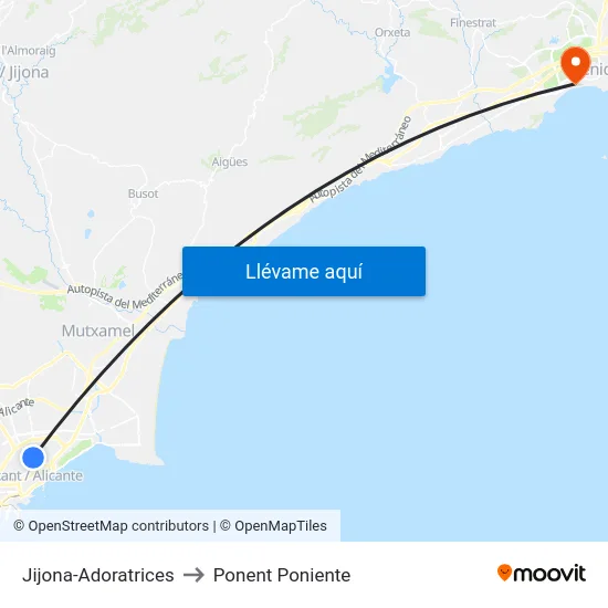 Jijona-Adoratrices to Ponent Poniente map