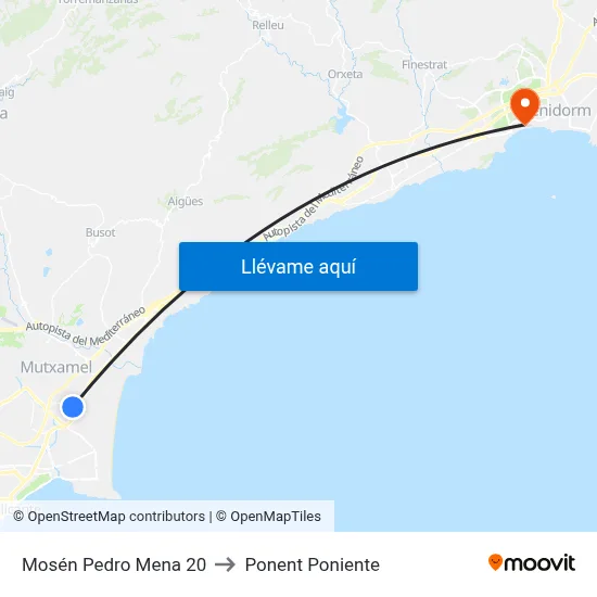 Mosén Pedro Mena 20 to Ponent Poniente map