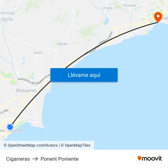 Cigarreras to Ponent Poniente map