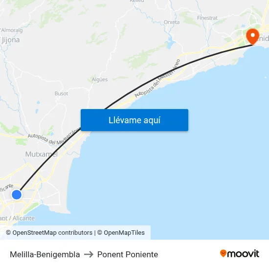 Melilla-Benigembla to Ponent Poniente map