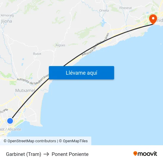 Garbinet (Tram) to Ponent Poniente map