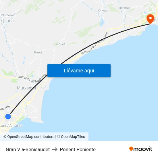 Gran Vía-Benisaudet to Ponent Poniente map