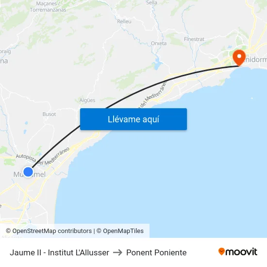 Jaume II - Institut L'Allusser to Ponent Poniente map