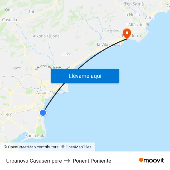 Urbanova Casasempere to Ponent Poniente map