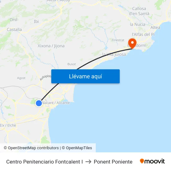 Centro Penitenciario Fontcalent I to Ponent Poniente map