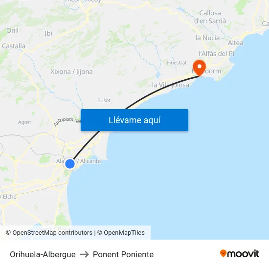 Orihuela-Albergue to Ponent Poniente map
