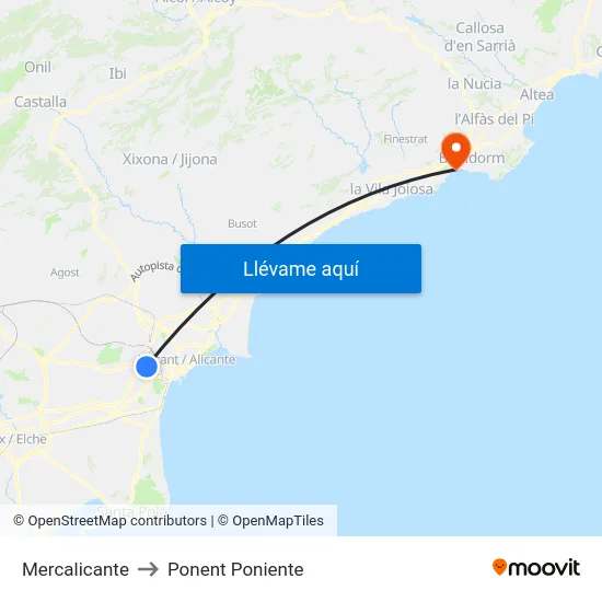 Mercalicante to Ponent Poniente map