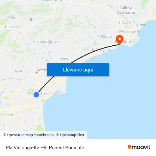 Pla Vallonga-Itv to Ponent Poniente map