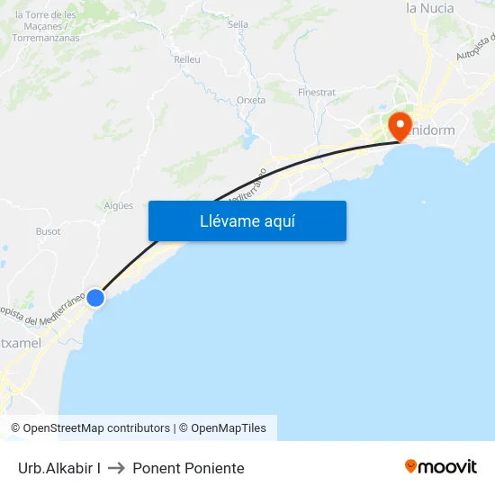 Urb.Alkabir I to Ponent Poniente map