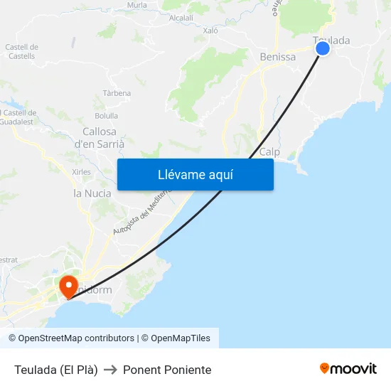 Teulada (El Plà) to Ponent Poniente map