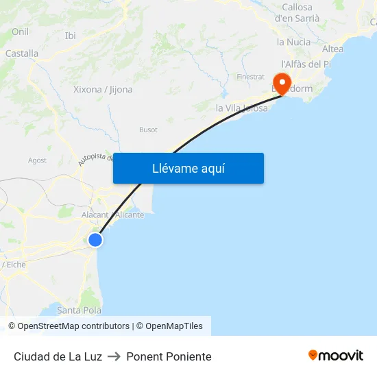 Ciudad de La Luz to Ponent Poniente map