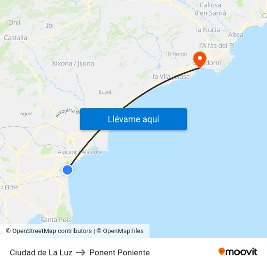 Ciudad de La Luz to Ponent Poniente map