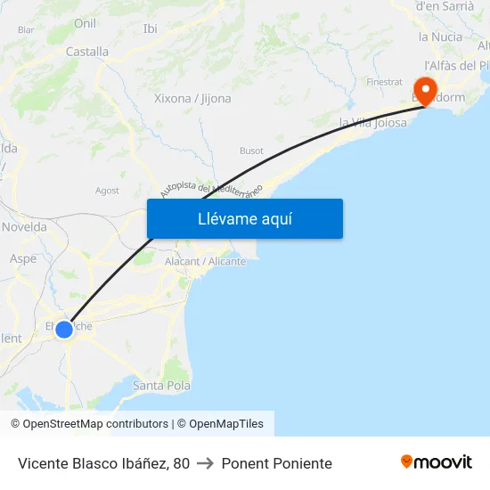 Vicente Blasco Ibáñez, 80 to Ponent Poniente map