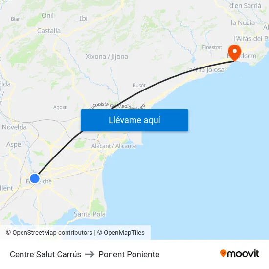 Centre Salut Carrús to Ponent Poniente map